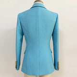 HIGH STREET Newest 2024 Runway Designer Blazer Women's Classic Lion Buttons Double Breasted Slim Fitting Textured Blazer Jacket