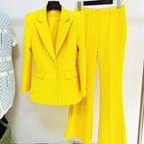 Chicmy-HIGH STREET Newest 2025 Runway Designer Suit Set Women's Single Button Blazer Flare Pants Suit