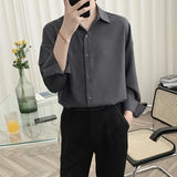 CHICMY-Korean Fashion 2024 Spring All-match Men Shirt Quality Chiffon Button Up Long Sleeve Casual Solid Color Loose Men Dress Shirt