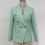 Chicmy-HIGH STREET 2025 Classic Baroque Designer Jacket Women's Metal Lion Buttons Double Breasted Textured Blazer Mint Green