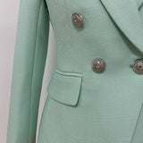 Chicmy-HIGH STREET 2025 Classic Baroque Designer Jacket Women's Metal Lion Buttons Double Breasted Textured Blazer Mint Green