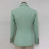 Chicmy-HIGH STREET 2025 Classic Baroque Designer Jacket Women's Metal Lion Buttons Double Breasted Textured Blazer Mint Green