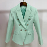 Chicmy-HIGH STREET 2025 Classic Baroque Designer Jacket Women's Metal Lion Buttons Double Breasted Textured Blazer Mint Green