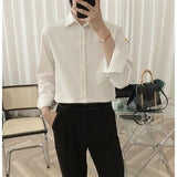 CHICMY-Korean Fashion 2024 Spring All-match Men Shirt Quality Chiffon Button Up Long Sleeve Casual Solid Color Loose Men Dress Shirt