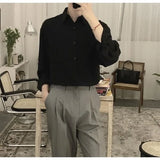 CHICMY-Korean Fashion 2024 Spring All-match Men Shirt Quality Chiffon Button Up Long Sleeve Casual Solid Color Loose Men Dress Shirt