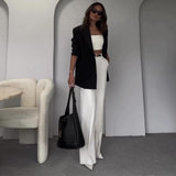 business casual outfits 2024 Summer Solid Color Square Collar Short Strap High Waist Trousers Temperament Suit Women