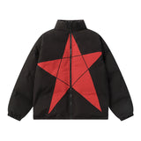 winter outfits men Clothing Club Winter American Retro Star Patch Color Matching Couple Cotton-Padded Clothes Men and Women Loose Bread Cotton-Padded Clothes