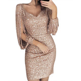 homecoming EBay New V-neck Sequined Tassel Long Sleeve Slim-Fit Sheath Dress