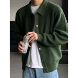 mens fashion Early Autumn Dark Green Lapel Sweater Cardigan Coat Men's Sweater Korean Men's Fashion Casual