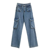 tomboy outfit American Retro Design Pocket Jeans Women's Spring Ins Trendy High Street Niche Straight Wide Leg Overalls