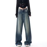 outfit inspo Women's Wide-Leg Jeans Autumn New Loose High Waist Draping Versatile Mopping Pants Pocket Dark Blue Straight Pants