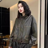 outfit inspo 2024 New Hong Kong Style PU Leather Coat for Women This Year Popular Design Sense American Retro Motorcycle Popular High-End