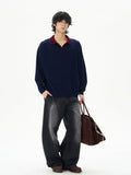 Chicmy-2026 Fall Outfits Christmas Thanksgiving Gift New Year's Eve Outfits nye Outfits chic. 12208 TWO PIECE NAVY KNIT POLO PULLOVER SWEATER