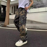 camo pants outfit men American Street Branch Camouflage Vintage Workwear Jeans Men's High Street Loose Niche Design Wide Leg Casual Pants