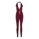 winter outfits men 2024 Autumn and Winter Women's Sexy Halter Backless Sling High Waist Zipper Slim Trousers PU Leather Suit