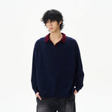 Chicmy-2026 Fall Outfits Christmas Thanksgiving Gift New Year's Eve Outfits nye Outfits chic. 12208 TWO PIECE NAVY KNIT POLO PULLOVER SWEATER