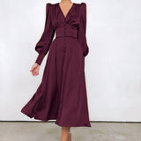 winter outfits men 2024 Autumn and Winter Women's Long Dress V-neck Satin Court Waist-Tight Retro Dress Women