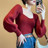 business casual outfits Women's High-Quality Thick French-Style Sweater Top New Retro Lantern Sleeve Slimming Bottoming Sweater