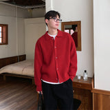 men’s fashion Spring and Autumn Korean Sweater Big Red Knitted Cardigan Men's Lapel Birth Year Sweater Coat T