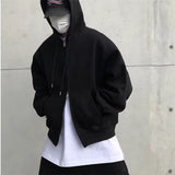 mens fashion Double Zipper Cardigan Short Sweater American High Street Men's Spring and Autumn Hard Hooded Jacket