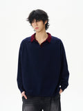 Chicmy-2026 Fall Outfits Christmas Thanksgiving Gift New Year's Eve Outfits nye Outfits chic. 12208 TWO PIECE NAVY KNIT POLO PULLOVER SWEATER