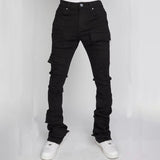 streetwear men outfits Men's Denim Workwear Straight Pants Fashion Ins Elastic Ripped Denim Laminated Micro-Pull Men's Pants