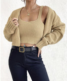 business casual outfits Short Sweater Coat Wild Wind Sling Suit Thick Soft Navel Sling Small Sweater Two-Piece Set