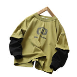 streetwear men outfits Boys' Long-Sleeved T-shirt Cotton Top 2024 Autumn Children's Spring and Autumn Children's Fake Two-Piece Bottoming Shirt