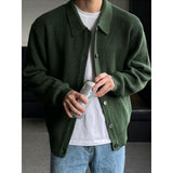 mens fashion Early Autumn Dark Green Lapel Sweater Cardigan Coat Men's Sweater Korean Men's Fashion Casual