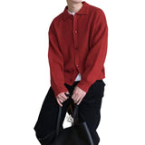 men’s fashion Spring and Autumn Korean Sweater Big Red Knitted Cardigan Men's Lapel Birth Year Sweater Coat T