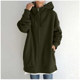 winter outfits men Autumn and Winter New Personalized Street Sweater Zipper Hooded Long Fleece-lined Sweater 