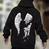 guys fashion casual Dark Style Personalized Wings 3D Digital Printing Men's Hooded Sweater round Neck Sweater