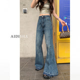 outfit inspo American Retro Skinny Jeans Women's Summer New High Waist Versatile Slimming Wide Leg Non-Stick Leg Flared Pants Fashion