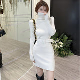 business casual outfits Fashion Collar Knitted Dress Women's Spring-Level Slim-Fit Sweater Bottoming Hip Skirt