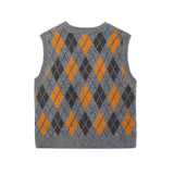 1980s fashion trends 2024 Autumn Fashion Diamond Pattern Jacquard Knitted Vest Women's Clothing 