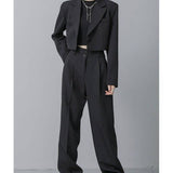 business casual outfits 2024 Spring and Summer Black Suit Short Coat Pants Suit Loose Short Suit Suit Women's Fashion