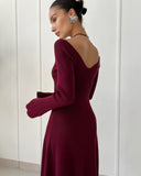 winter outfits men V-neck Long Sleeve Sexy Dress Knitted Skirt Autumn and Winter Short Skirt Bottoming A- line Ruffled Sweater Dress