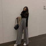 business casual outfits Casual Pants for Women 2024 Spring High Waist Draping Mop Slimming Pants Gray Loose Straight Wide Leg Suit Trousers