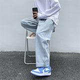 men’s outfits Spring and Summer Trendy Men's Jeans Loose Straight Casual Draping Wide-Leg Hong Kong Style Cropped Sports Long Pants