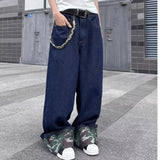 masc outfits Wide-Leg Pants Men's American-Style Retro Hiphop Washed Stitching Camouflage Niche Loose Straight Denim Trousers