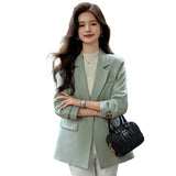 business casual outfits Autumn New Green Casual Suit Jacket Women's Korean-Style Loose Temperament High-Grade Fried Street Suit Jacket