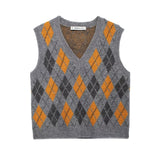 1980s fashion trends 2024 Autumn Fashion Diamond Pattern Jacquard Knitted Vest Women's Clothing 