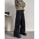 Chicmyshop mens fashion American High Street White Workwear Jeans Men's plus Size Pants Open Line Straight Casual Pants