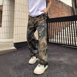 camo pants outfit men American Street Branch Camouflage Vintage Workwear Jeans Men's High Street Loose Niche Design Wide Leg Casual Pants