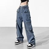 tomboy outfit American Retro Design Pocket Jeans Women's Spring Ins Trendy High Street Niche Straight Wide Leg Overalls