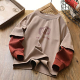 streetwear men outfits Boys' Long-Sleeved T-shirt Cotton Top 2024 Autumn Children's Spring and Autumn Children's Fake Two-Piece Bottoming Shirt