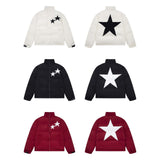 winter outfits men National Fashion Street Star Letter Printing Stand Collar Cotton-Padded Jacket Men and Women Loose Casual Warm Bread Coat