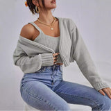 business casual outfits Short Sweater Coat Wild Wind Sling Suit Thick Soft Navel Sling Small Sweater Two-Piece Set