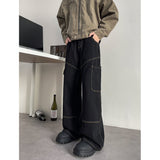 mens fashion American High Street White Workwear Jeans Men's plus Size Pants Open Line Straight Casual Pants