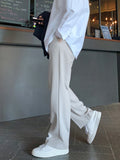 CHICMY Seasonal new small suit pants, men's loose and straight cropped pants with a drooping feel, Korean version thin off white casual pants